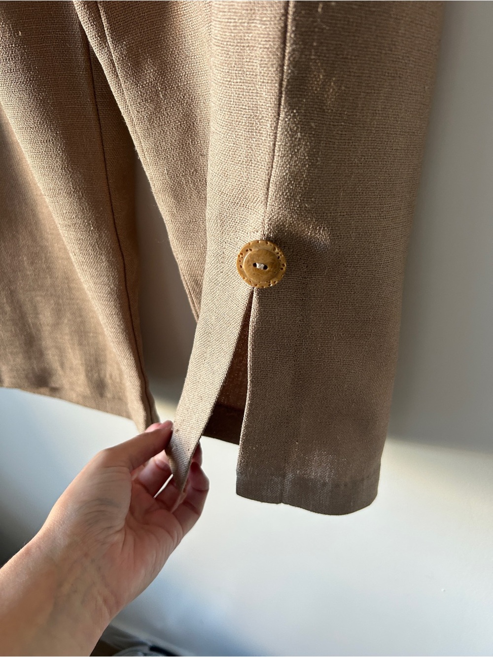 Men's Casual Brown Linen-Blend Pants - Picture 3 of 8